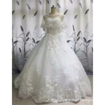 2017 Fashion Trendy Design Sleeveless Shawl Lace Appliqued Ball Gown Wedding Dress